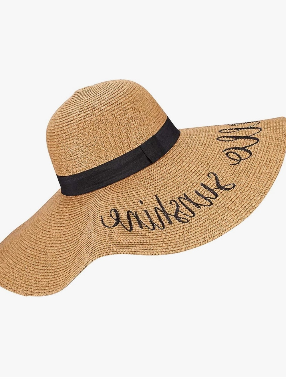 Wide Brim Straw Sun Hat with Black Ribbon - Women's Beach Hat